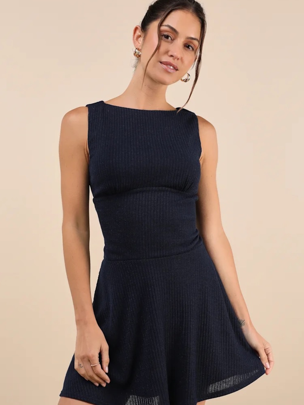 NWT Navy Blue Ribbed Knit Sleeveless Mini Dress
